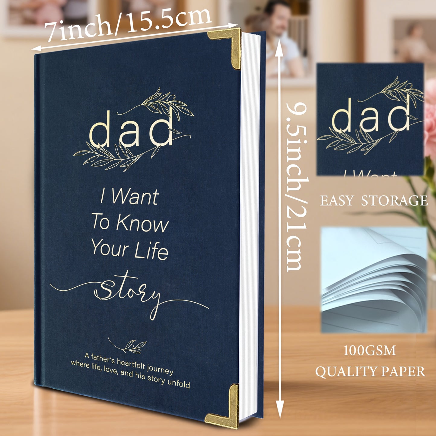 Dad, I Want to Know Your Life Story – Guided Memory Journal for Him, Luxury Hardcover with Lined Pages, Perfect Father’s Day, Birthday & Christmas Gift, Heartfelt Memory Book, Durable Blue Faux Leather Cover