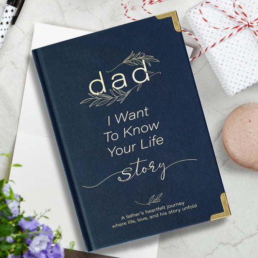 Dad, I Want to Know Your Life Story – Guided Memory Journal for Him, Luxury Hardcover with Lined Pages, Perfect Father’s Day, Birthday & Christmas Gift, Heartfelt Memory Book, Durable Blue Faux Leather Cover
